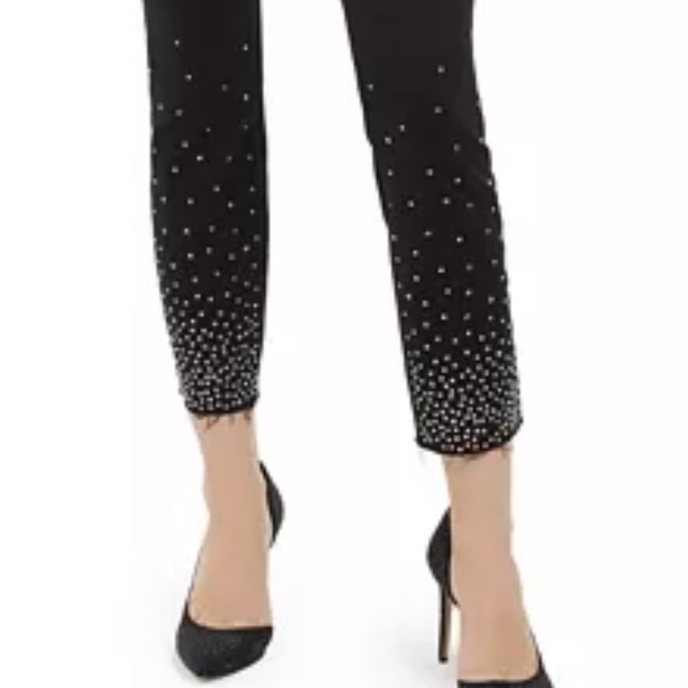 Black Denim Skinny Ankle Crystal Embellished Jeans